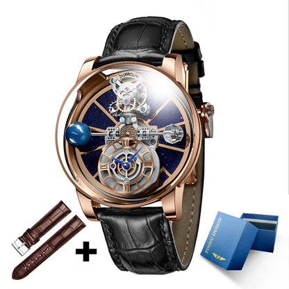 indu Design Mens Watches Theme Celestial Roulette Watch Convex Mirror Clear Design Water Resistant Leather Jacob Co Men'S Watch